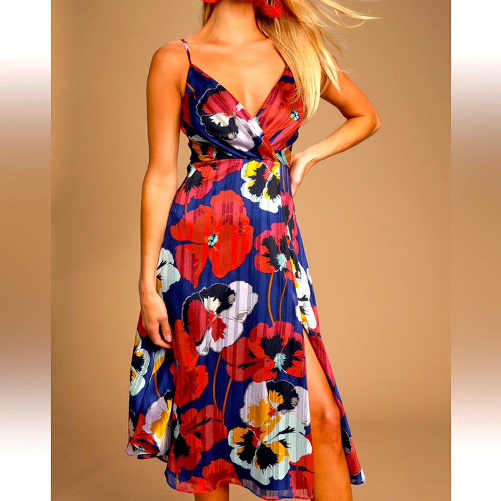 Lulu’s All About Love Royal Blue Floral Print Midi Dress